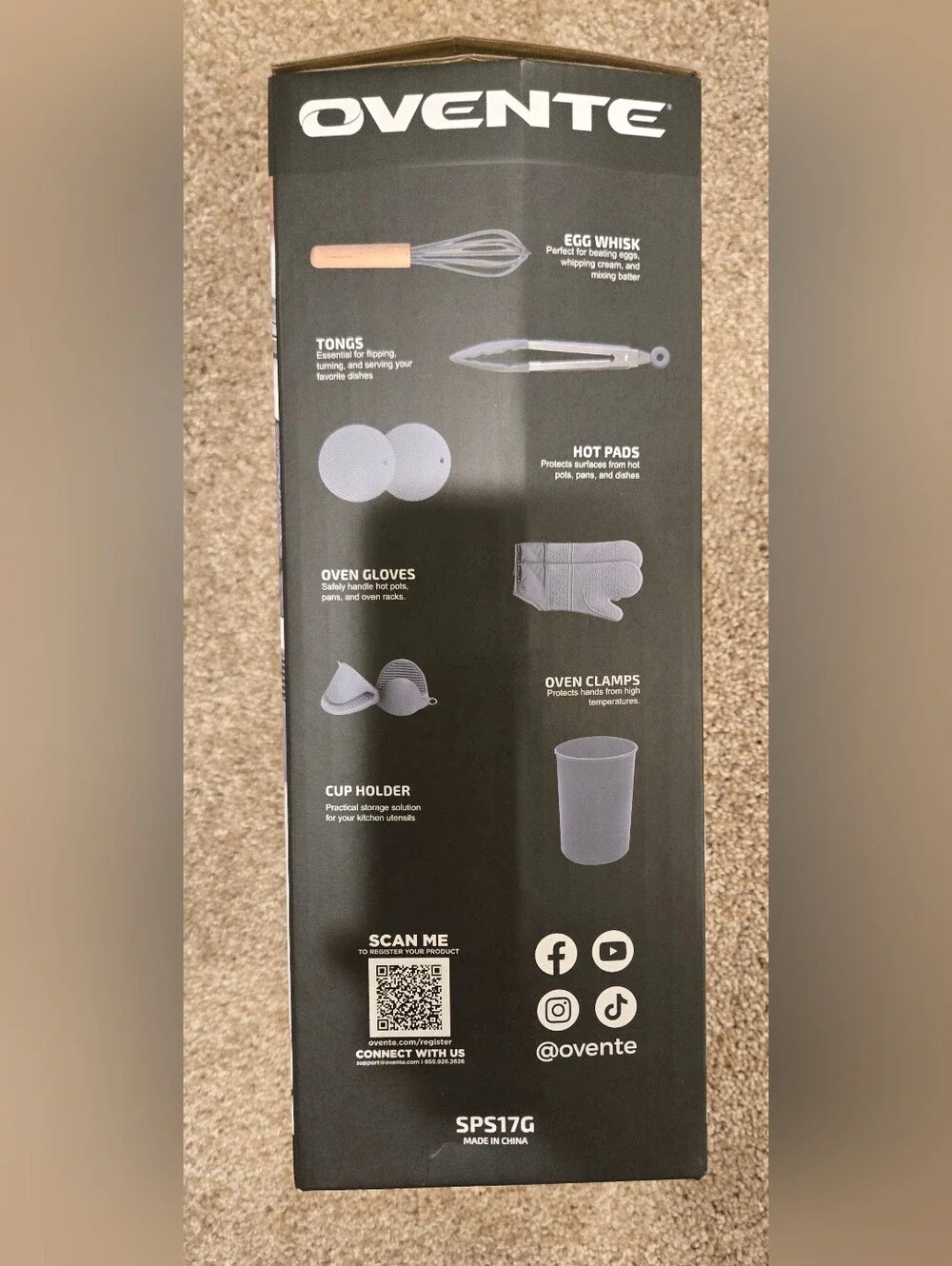 Ovente 17-Piece Silicone Kitchen Utensil Set in Gray